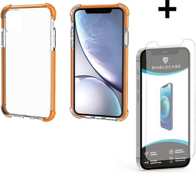 ShieldCase Bumper Shock case - telefoonhoesje geschikt voor Apple iPhone 12 / 12 Pro - shockproof - doorzichtig hoesje - optimale bescherming - oranje + glazen Screen Protector