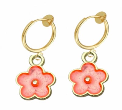 Klem oorbellen- bloem -oranje- goudkleurig- Albery -geen gaatje-Charme Bijoux
