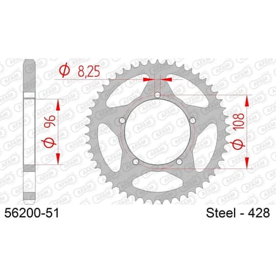 Stalen motortandwiel achteraan Afam 428 51 dents