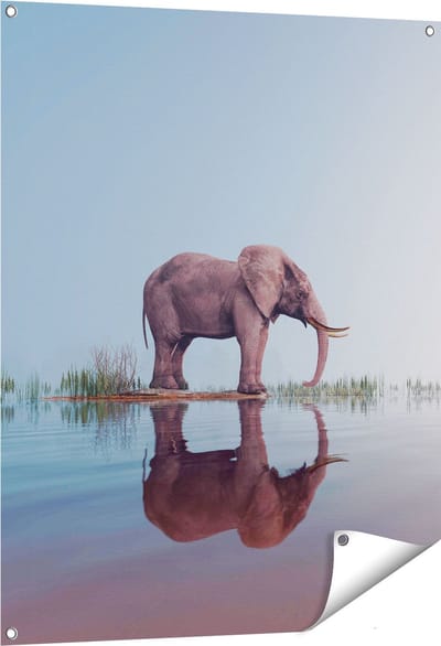 Gards Tuinposter Olifant bij het Water - 80x100 cm - Tuindoek - Tuindecoratie - Wanddecoratie buiten - Tuinschilderij