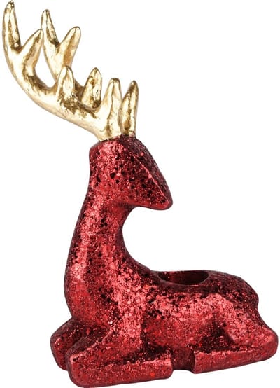 Dekoratief | Rendier kaarsenhouder, rood/goud, resina, 12x8x17cm | A255428