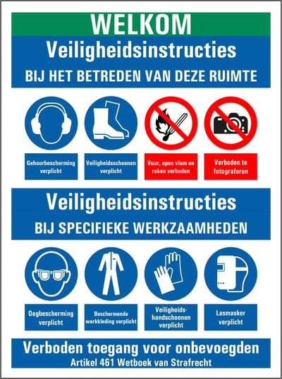Veiligheidsinstructies bij betreden ruimte sticker 200 x 150 mm