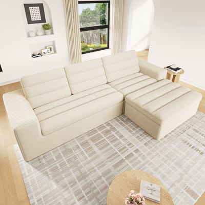 Moderne Hoekbank, L-Bank, 3-Zitsbank, Modulaire L-Vormige Hoekbank, Frameloos Ontwerp, Wolkbank, Vrij Combineerbaar, Ideaal Voor Woonkamers En Appartementen, Geen Montage Nodig, Chenillestof-Beige