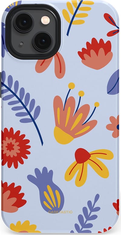 Casetastic hoesje geschikt voor Apple iPhone 13 - MagSafe - Dubbellaagse bescherming - Bloemenwind - Fashion Case - Lichtblauw Terracotta Geel