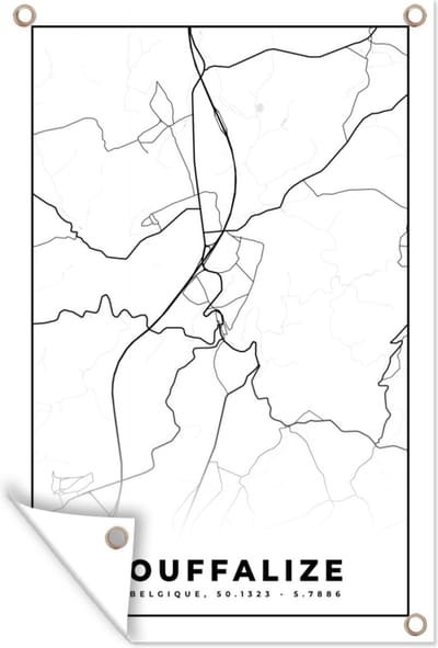 Muurdecoratie België – Houffalize – Stadskaart – Kaart – Zwart Wit – Plattegrond - 120x180 cm - Tuinposter - Tuindoek