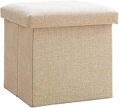 Voetenkruk Kubus - Zitpoef Opbergruimte - Woonkamer Organisatie - Opvouwbaar Ontwerp - 30 x 30 x 30 cm - Beige
