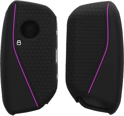 kwmobile autosleutel hoesje geschikt voor BMW 4-knops X7 X1 U11 iX ix1 7-serie G07 I7 autosleutel hoes - Siliconen autosleutel behuizing - Auto sleutel case met honingraat - Sleuteletui in zwart / paars