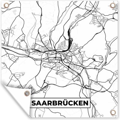 Tuin poster Plattegrond - Saarbrücken - Kaart - Stadskaart - 200x200 cm - Tuindoek