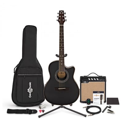 Roundback Elektro-akoestische Gitaar, Zwart + Compleet Pakket