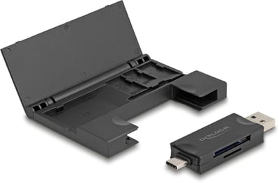 Delock Card Reader USB 5 Gbps USB Type-C™ / Type-A for SD and Micro SD memory cards with practical memory card case - black