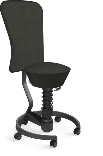 Aeris Swopper with backrest footring with castors (soft floor), black spring strut type: standard, black, spring black seat cover: wool blend Capture (Gabriel), black melange backrest pole: black, backrest cover: wool blend Capture (Gabriel), black