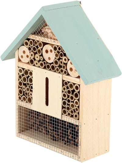 Insectenhotel basic L 28.6 cm hoog - vurenhout - bamboe - zink - bijenkast - insectenkast - tuinfiguur - tuinaccessoire - ophangbaar - cadeau - geschenk - gift - kerst - nieuwjaar - verjaardag