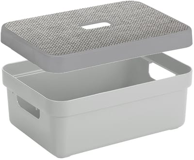 Sunware Opbergbox - lichtgrijs - 9 Liter - kunststof - met deksel - 35 x 25 x 12 cm - mand - kist