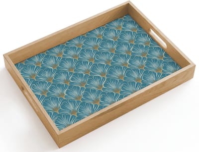 Dienblad hout 40x30 cm - Schootdienblad - Symmetrisch - Patroon - Blauw - Borrelplank rechthoek - Plateau dienbladen