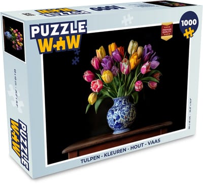 Puzzel Tulpen - Kleuren - Hout - Vaas - Legpuzzel - Puzzel 1000 stukjes volwassenen