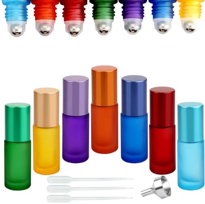 Dailygoods- Roll-on 5ml - 7 Stuks - RVS Bal - Leeg voor Parfum - Essentiële Olie - Aromatherapie - Lekvrij Ontwerp - Olieflacon