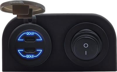 ProRide 12V USB C Autolader 2 Poorten Opbouw - 30W/QC4.0 - Tweevoudig opbouw - Blauw