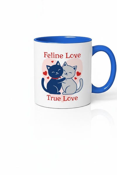 Feline Love True Love Katten Mok - Romantisch Cadeau met Blauw Handvat & Binnenkant voor Dierenliefhebbers