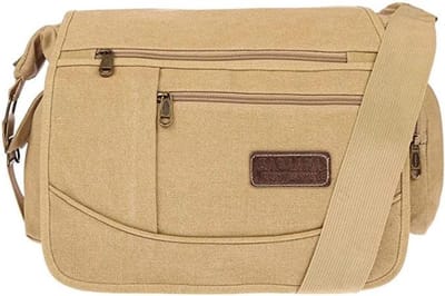Fana Bags | Grote canvas schoudertas Beige | Heren / Dames schoudertas A4 | Canvas messenger bag | Schouder tas groot canvas | Schooltas