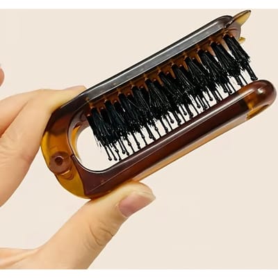 Amber Kleurige Draagbare Opvouwbare Haarborstel met Borstelharen - Ideaal voor Alle Haartypes, Duurzaam Handvat, Perfect voor Reizen 1Piece black