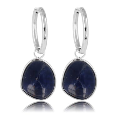 My Bendel - Zilverkleurige Oorbellen met Sodalite Edelstenen Hanger - 36 Mm - Zilverkleurige Oorringen met Sodalite Edelsteen - met Luxe Cadeauverpakking | Sieraden Voor Dames