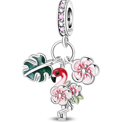 Bedel Echt Koper Flamingo Bloem Hangers Kralen Passend voor Armbanden Doe-het-zelf Mooie Cadeaus Vrouwen Delicaat Sieraden Accessoire white