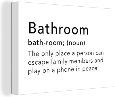Canvas Schilderij Spreuken - Quotes - The only place a person can play on a phone in peace - Bathroom - Woordenboek - 30x20 cm - Wanddecoratie
