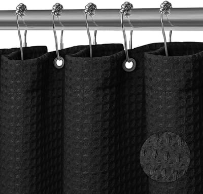 Dailygoods- Douchegordijn Waterdicht 180x200 cm - Wasbaar Textiel - Antischimmel - Metalen Ringen - Wafelstructuur - Geschikt voor Douche en Badkuip - Badgordijn