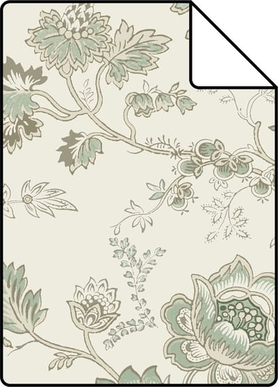 Proefstaal ESTAhome behang vintage bloemen crème en vergrijsd groen - 26.5 x 21 cm - 139400-S