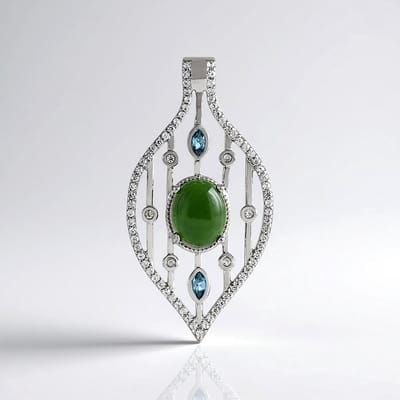 Cavill - Zilveren Hanger 925 Sterling Zilver Platina Geplateerd - 2x0 79 ct Ovale Canadese Jade & 0 159 ct Londense Blauwe Topaas
