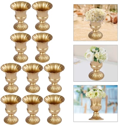 Linkforu - 10 vaasjes - Goud 16 cm - Bruiloft - Bloemenvaas - Tafel bruiloft - Elegant middelpunt decor voor ceremonie