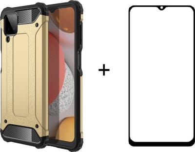 Telefoonhoesje geschikt voor Samsung galaxy A12 silicone TPU hybride goud hoesje + full cover glas screenprotector
