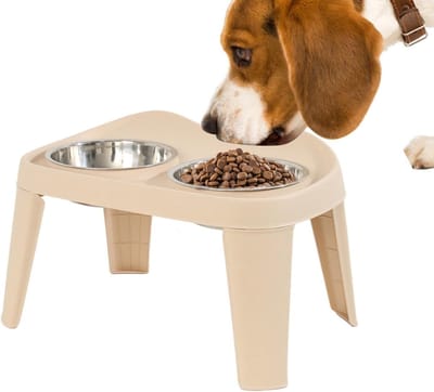 Hondenvoerbakken - Verhoogde bakken - Comfortabel voeren - Verstelbare standaard - 36 x 23 x 8 cm - Crèmekleurig
