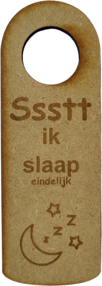 Djemzy - deur bordje - deurhanger - Ssst ik slaap - Ssst i am sleeping - dubbelzijdig - laser gegrafeerd hout - 6 mm mdf