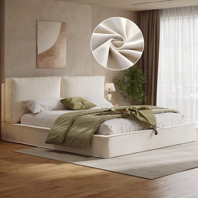 MIVRAY Bed 180x200 cm - Tweepersoonsbed Zonder Matras Met Hydraulische Opbergruimte en Lattenbodem - Fluweel - Beige