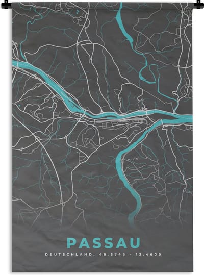 Wandkleed - Wanddoek - Stadskaart – Passau – Duitsland – Plattegrond – Kaart - 120x180 cm - Wandtapijt