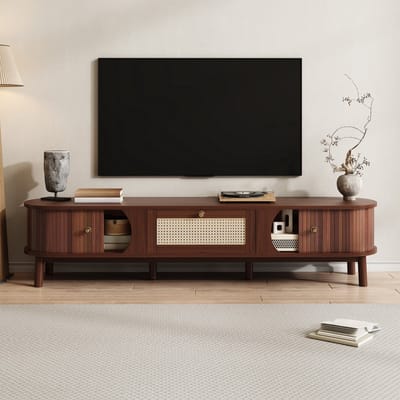 Sweiko TV-meubel - Natuurlijke houtnerf - Rotan laden - Rustiek - Bruin