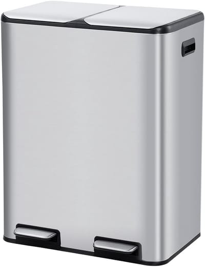 Luxe Prullenbak voor Afvalscheiding - 60 Liter (2x30L) - RVS - Soft-Close - Pedaalemmer - Vingerafdrukvrij - Zilver