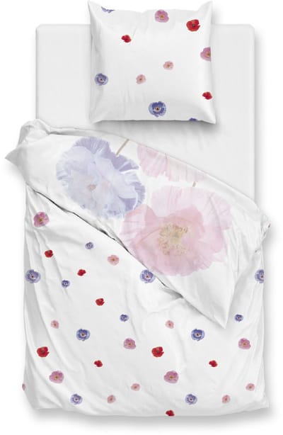 Zohome Dekbedovertrek Poppy - Bedlinnen met Bloemen print - 140x220 - Wit - Dekbedhoes van 100% Katoen