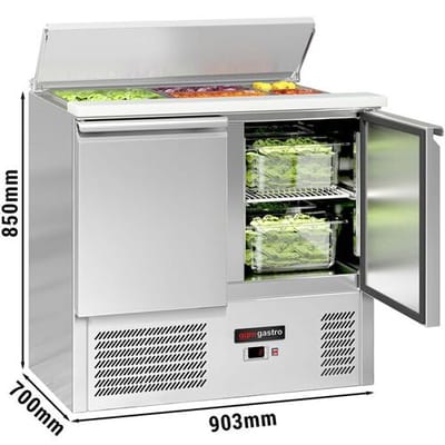 GGM Gastro Saladette ECO - 903mm - 2 Türen - mit Einlass für 2x GN 1/1 & 3x GN 1/6 & Edelstahldeckel Zilver