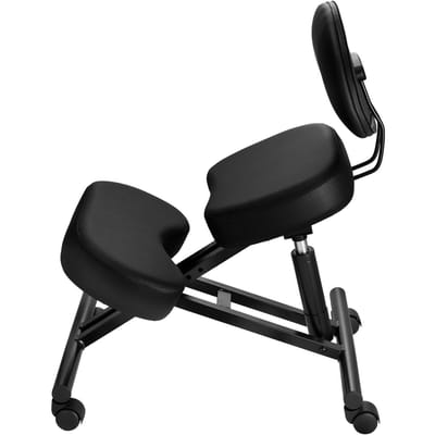 Chaise à genoux ergonomique avec dossier et roulettes, Chaise à genoux mobile en forme de X avec hauteur réglable et coussins en mousse épaisse, Soulagement pour le cou ou