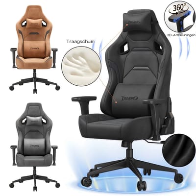 Devoko Bureaustoel - Ergonomische Bureaustoel - 3D-armleuningen - Hoofdsteun en lendensteun van traagschuim - Luxe kunstlederen - kingsize zitplaatsen - Game Stoel - 200 kg - Zwart