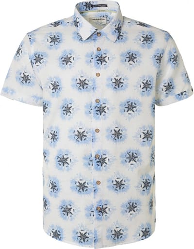 No Excess Short Sleeve Overhemd Linnen Blauw Print - Maat XL - Heren - Overhemden Casual