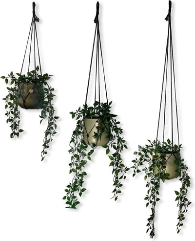 Voordeelset van 3 Plantenhangers Zonder Kwast - Zwart - 80, 100 en 120 cm - Katoenkoord - Handgemaakt in ons Macramé Atelier - 3 Stuks - Let op: Exclusief Pot - Inclusief Verzendkosten