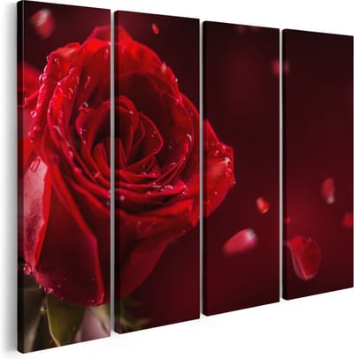 Artaza Canvas Schilderij Vierluik Romantische Rode Roos - 160x120 - Groot - Foto Op Canvas - Canvas Print