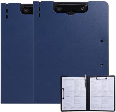 A4 Klemmbord, Schrijfmap 2-Pack met Deksel, Klemmbordmap met 2 Klemmen, Schrijfbord voor Kantoor/Bouwplaats/School – Blauw