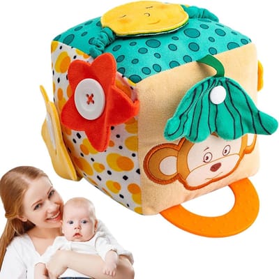 Activiteitenkubus - Soft Busy Cube - Baby Educatie - Stimuleert Zintuigen - 18 cm - Multicolor