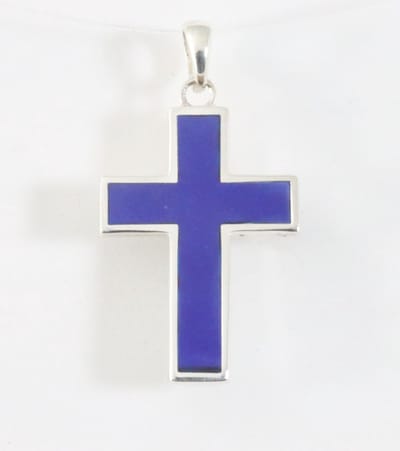 Fijne zilveren kruishanger met lapis lazuli