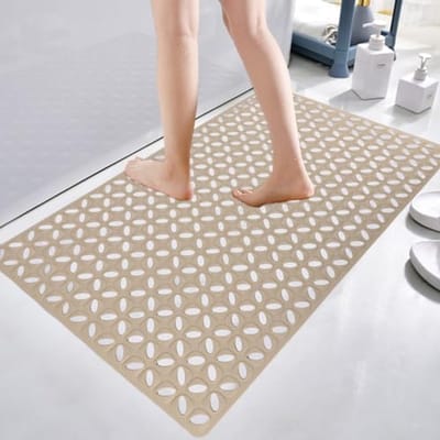 Antislip Badmat van Flexibel Rubber met Zuignappen en Afvoergat – 70 x 40 cm - Kaki