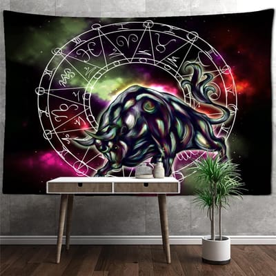 Twaalf Sterrenbeelden Wandtapijt Muurhanger Kompas Magie Psychedelische Kunst Bohemien Hippie Huisdecoratie 95x70cm gray